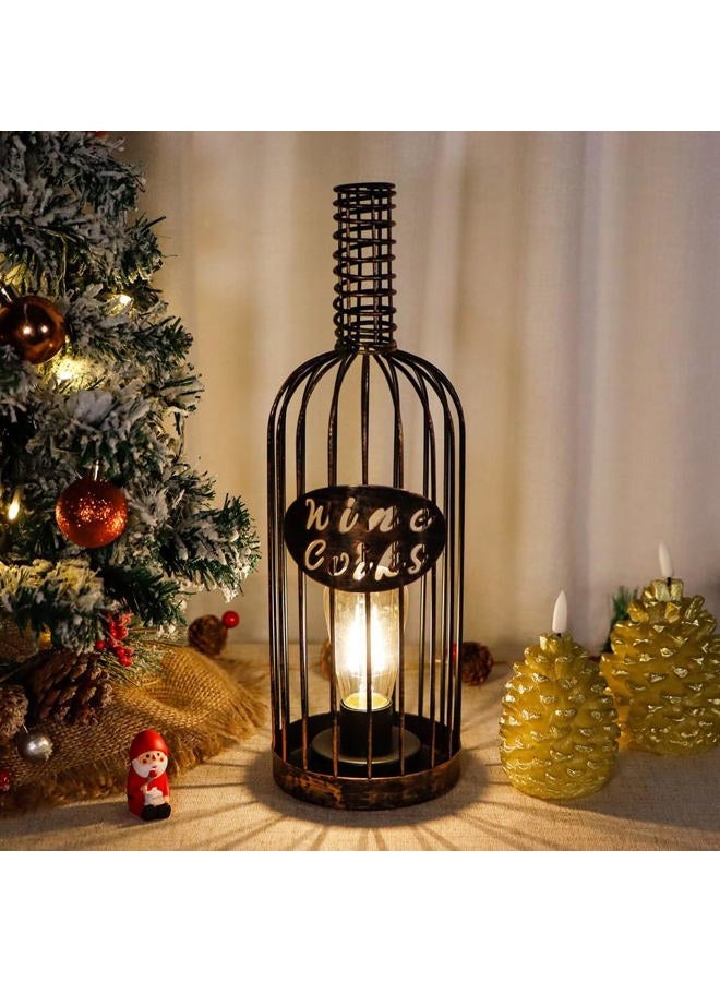JHY DESIGN Decorative Table Lamp Battery Powered 13.5”H Cordless Metal Wine Cork Holder Lamp with 6-Hour Timer for Tabletop Home Patio Dining Room Living Room(Black Brushed Gold) - Image 2