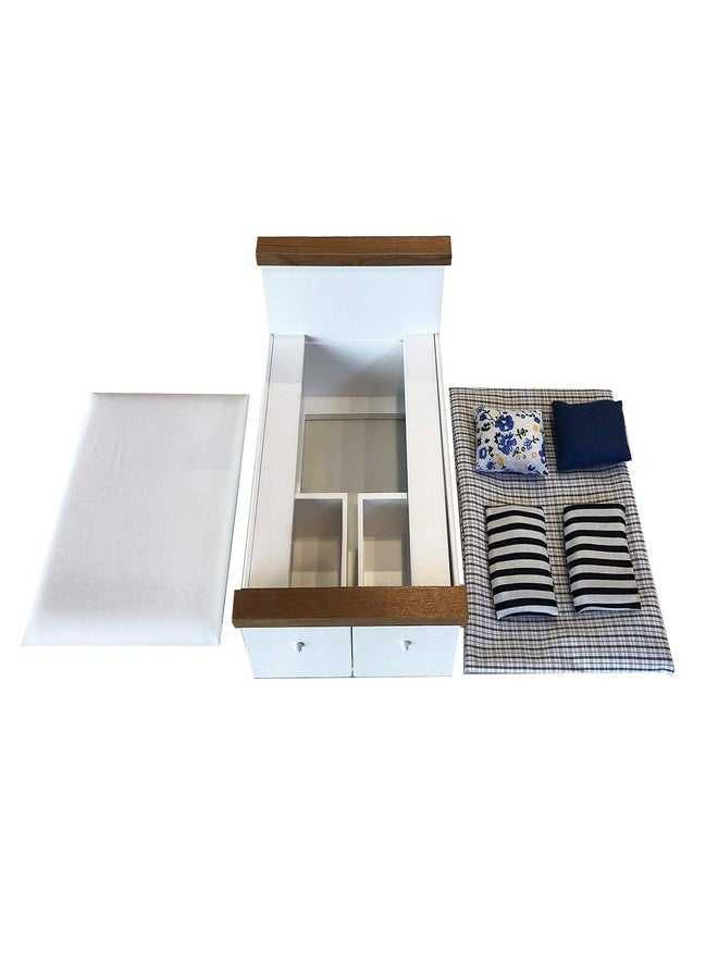 Inusitus Dollhouse White Queen Bed for 6 Inch Dolls, Mini Wooden Bed with Grey Bedding, Realistic Bedroom Accessories, 1:12 Scale - Image 5