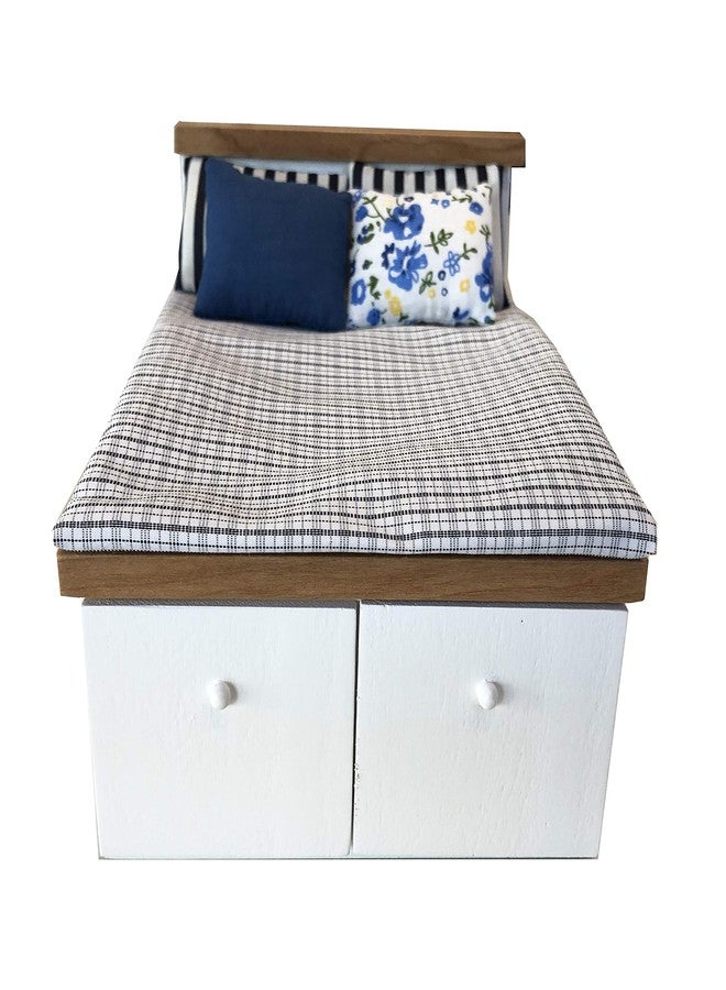 Inusitus Dollhouse White Queen Bed for 6 Inch Dolls, Mini Wooden Bed with Grey Bedding, Realistic Bedroom Accessories, 1:12 Scale - Image 4