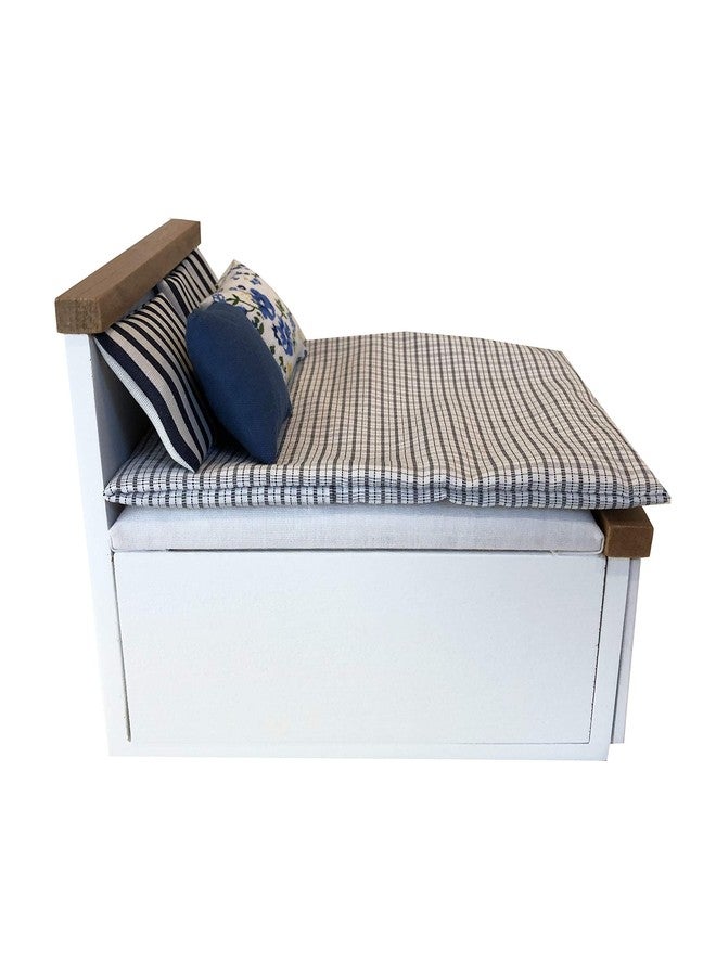 Inusitus Dollhouse White Queen Bed for 6 Inch Dolls, Mini Wooden Bed with Grey Bedding, Realistic Bedroom Accessories, 1:12 Scale - Image 3