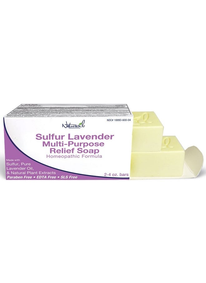 Naturasil - 10% Sulfur Lavender Soap Treatment Natural Relief For Acne Bug Bites Warts Mites Eczema Itching Discomfort For Kids & Adults Face & Body Soap 4Oz Bars (2) - Image 1