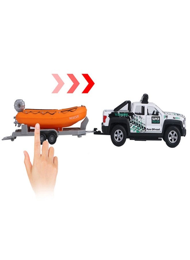 Metanyl Pickup Truck Trailer Towing Speed Boat 2 in 1 Playset Diecast Model Car Metal Pull Back Toy Cars 1/36 SUV Vehicle Outdoor Sandbox Adventure Play Set Doors Open Light Sound Boys Toys Kids Gifts - Image 5