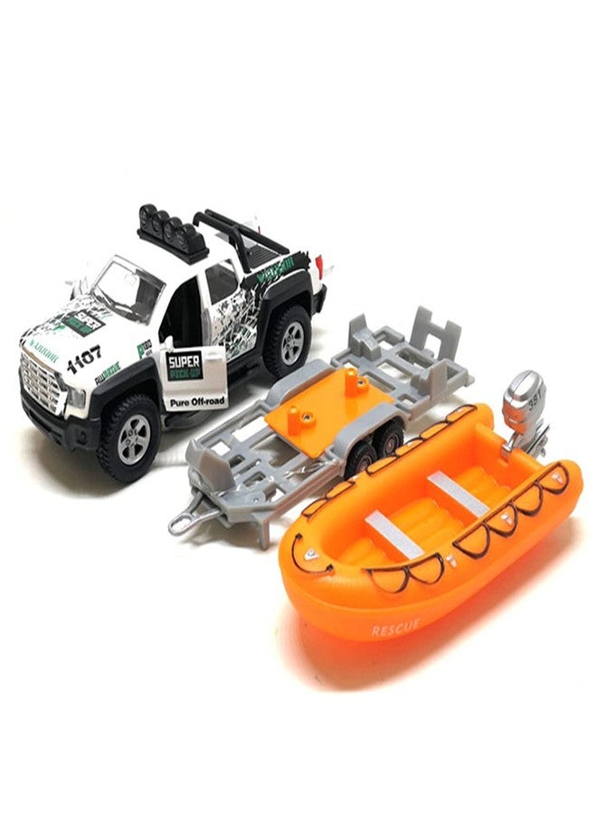 Metanyl Pickup Truck Trailer Towing Speed Boat 2 in 1 Playset Diecast Model Car Metal Pull Back Toy Cars 1/36 SUV Vehicle Outdoor Sandbox Adventure Play Set Doors Open Light Sound Boys Toys Kids Gifts - Image 3
