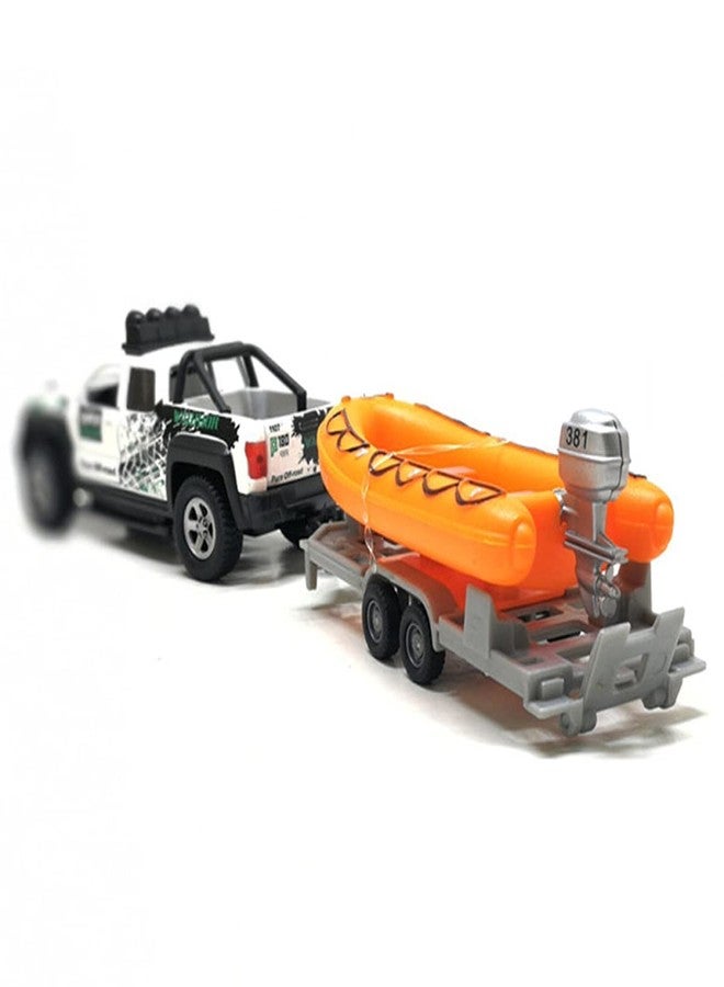 Metanyl Pickup Truck Trailer Towing Speed Boat 2 in 1 Playset Diecast Model Car Metal Pull Back Toy Cars 1/36 SUV Vehicle Outdoor Sandbox Adventure Play Set Doors Open Light Sound Boys Toys Kids Gifts - Image 4