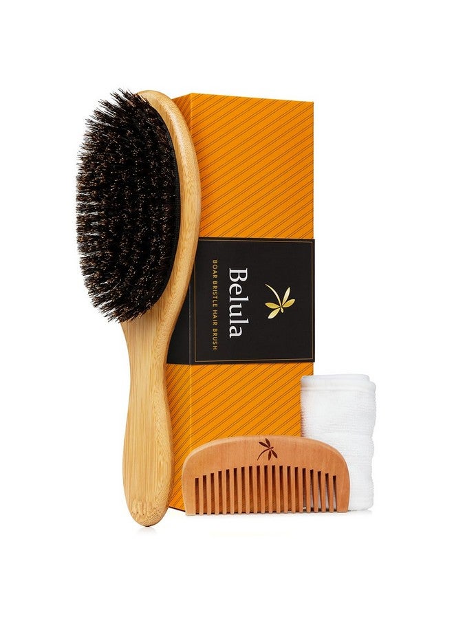 Belula 100% Boar Bristle Hair Brush Set (Medium). Soft Natural Bristles for Thin and Fine Hair. Restore Shine And Texture. Wooden Comb, Travel Bag and Spa Headband Included! - Image 1
