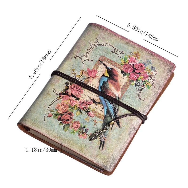 MALEDEN Vintage Refillable Journal, Premium Leather Traveler Notebook Sketchbooks Classic Diary Planner with Blank Pages and Zipper Pocket (Bird) - Image 2