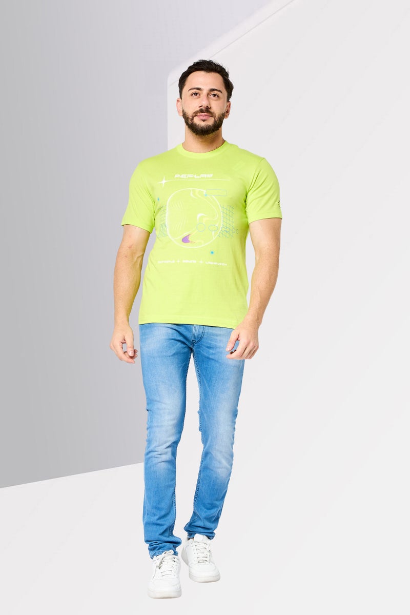 Replay Men Crew Neck Short Sleeves Graphic Print T-Shirt, Lime Green - Image 2