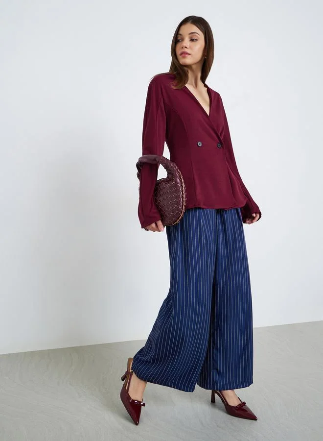 Styli Women Burgundy Long Sleeve V-Neck Top