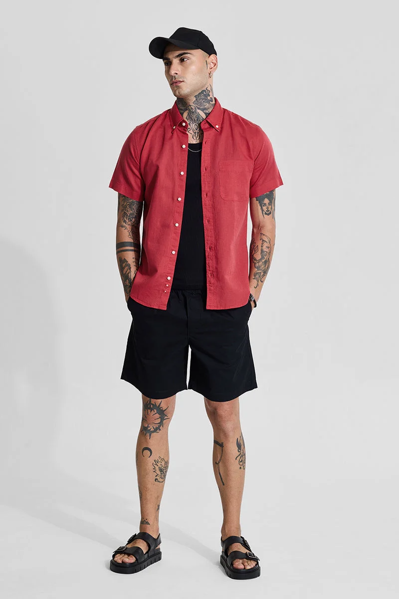 SNITCH Red Red Linen Blend Slim Fit Shirt for Men | Best Price UAE