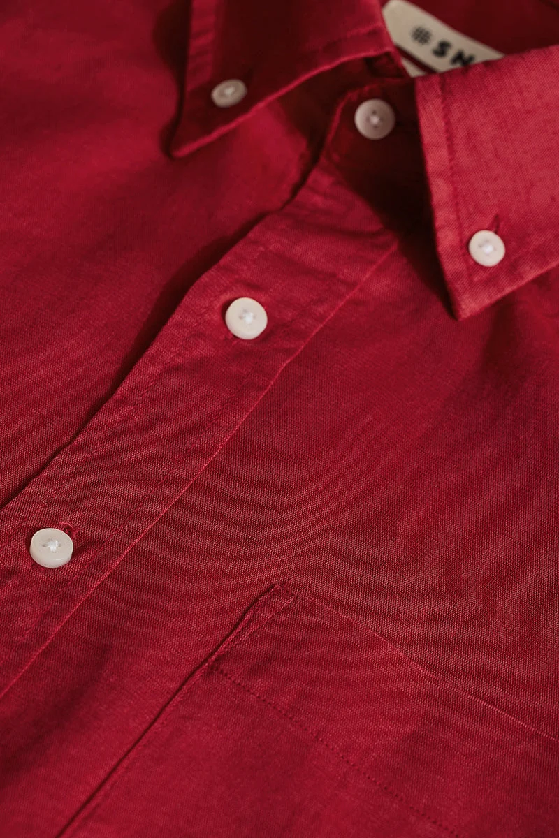 SNITCH Red Linen Blend Slim Fit Shirt