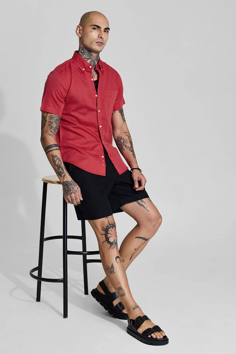 SNITCH Red Red Linen Blend Slim Fit Shirt for Men | Best Price UAE