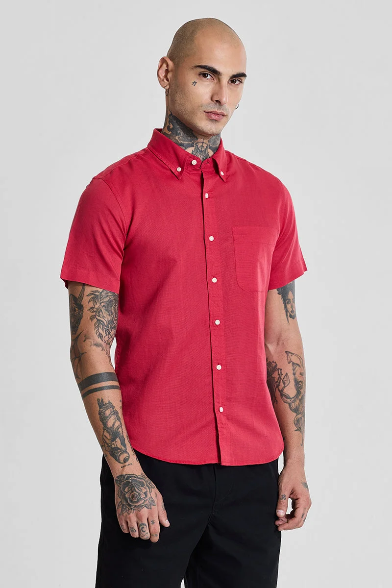SNITCH Red Red Linen Blend Slim Fit Shirt for Men | Best Price UAE
