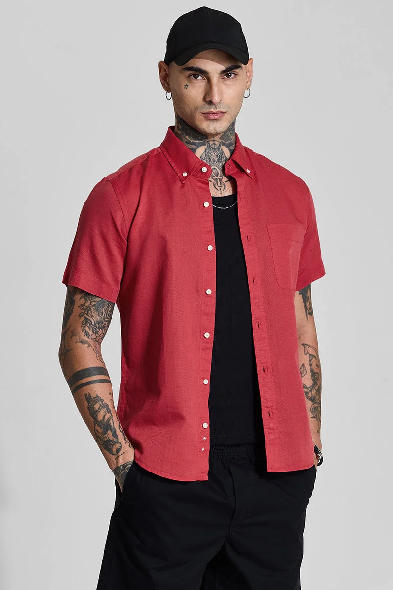 SNITCH Red Red Linen Blend Slim Fit Shirt for Men | Best Price UAE