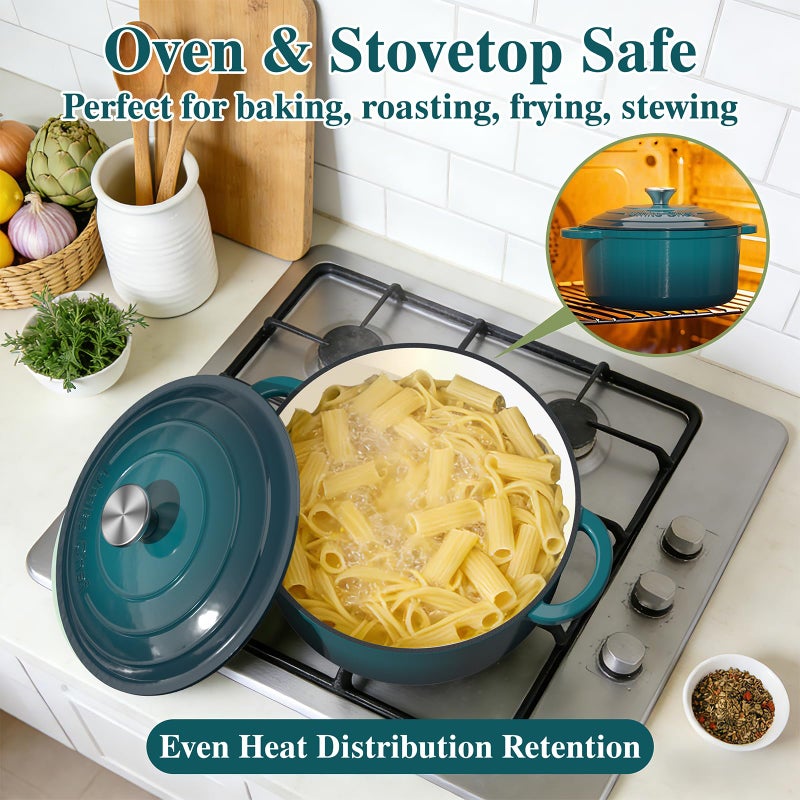 Umite Chef 7QT Enameled Cast Iron Dutch Oven with Lid & Cotton Potholdersâ€“Heavy-Duty Cookware for Bread Baking, Braising, Stews, Marinate, Cook(Emerald) - Image 3