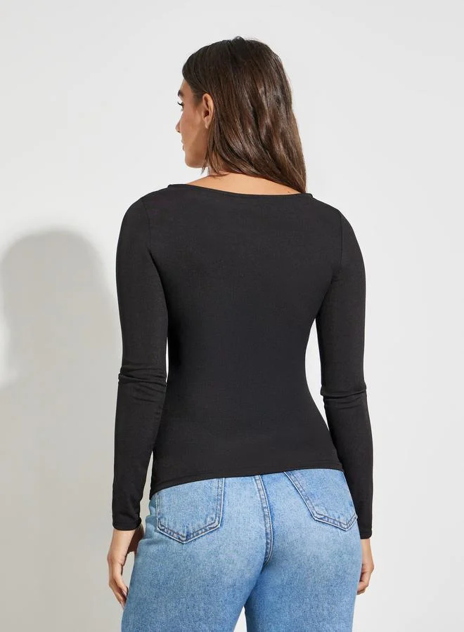Styli  Pack of 2 - Solid Boat Neck Knit Top for Women | Best Price UAE