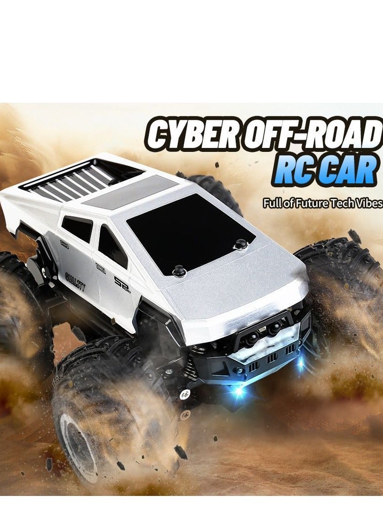 JJRC 1:24 Pickup RC Cybertruck , 4WD All Terrain Off-Road Fast Remote Control Car,  LED Headlights, 2.4GHz Powerful RC  Sand Car, Toys for Kids & Adults Ages - Silver - Image 1