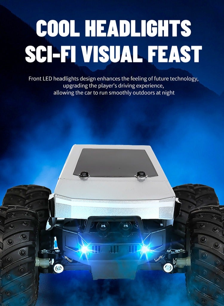 JJRC 1:24 Pickup RC Cybertruck , 4WD All Terrain Off-Road Fast Remote Control Car,  LED Headlights, 2.4GHz Powerful RC  Sand Car, Toys for Kids & Adults Ages - Silver - Image 4