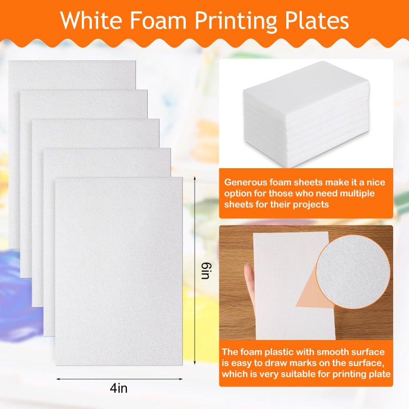 Pangda 100 Pcs White Foam Printing Plates, Foam Sheets Crafts Color Craft Board for Printmaking, Card Making, DIY Project, Stamp, Classroom, Scrap Booking (1.3 mm Thick) - Image 2