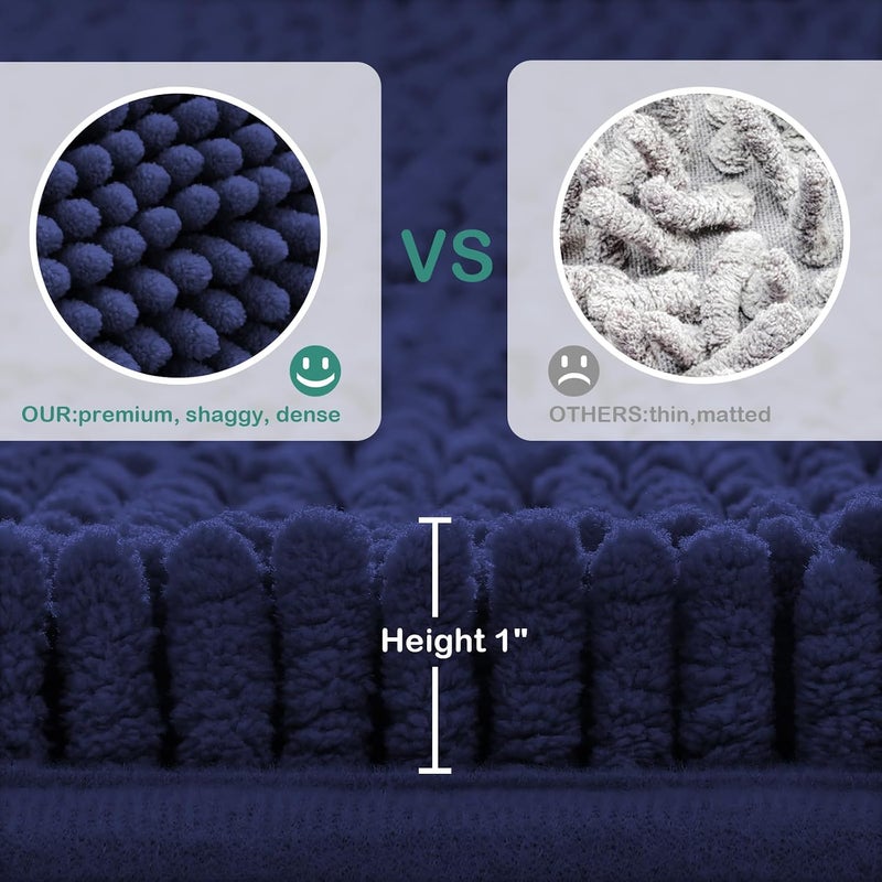 HOMEIDEAS 2 Pieces Bathroom Rugs Set Navy Blue, Ultra Soft Non Slip Bath Rug, Absorbent Chenille Bath Mat, Plush Bathroom Carpets Mats for Bathroom, Tub, Shower - Image 4