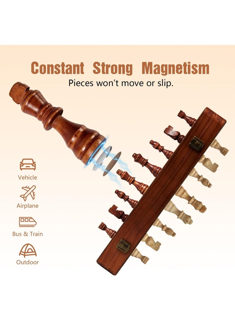 Moonmen Wooden 2 in 1 Magnetic Chess Set-15 Foldable Chess Set for Adults & Kids with Chess Pieces Storage Slots,Chess Board Game Set for Tournament Professional Beginner - Image 3