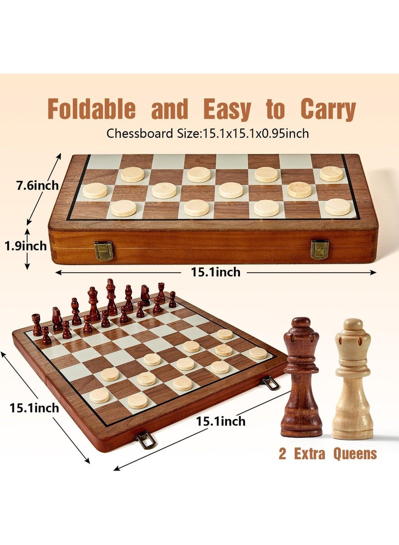 Moonmen Wooden 2 in 1 Magnetic Chess Set-15 Foldable Chess Set for Adults & Kids with Chess Pieces Storage Slots,Chess Board Game Set for Tournament Professional Beginner - Image 4