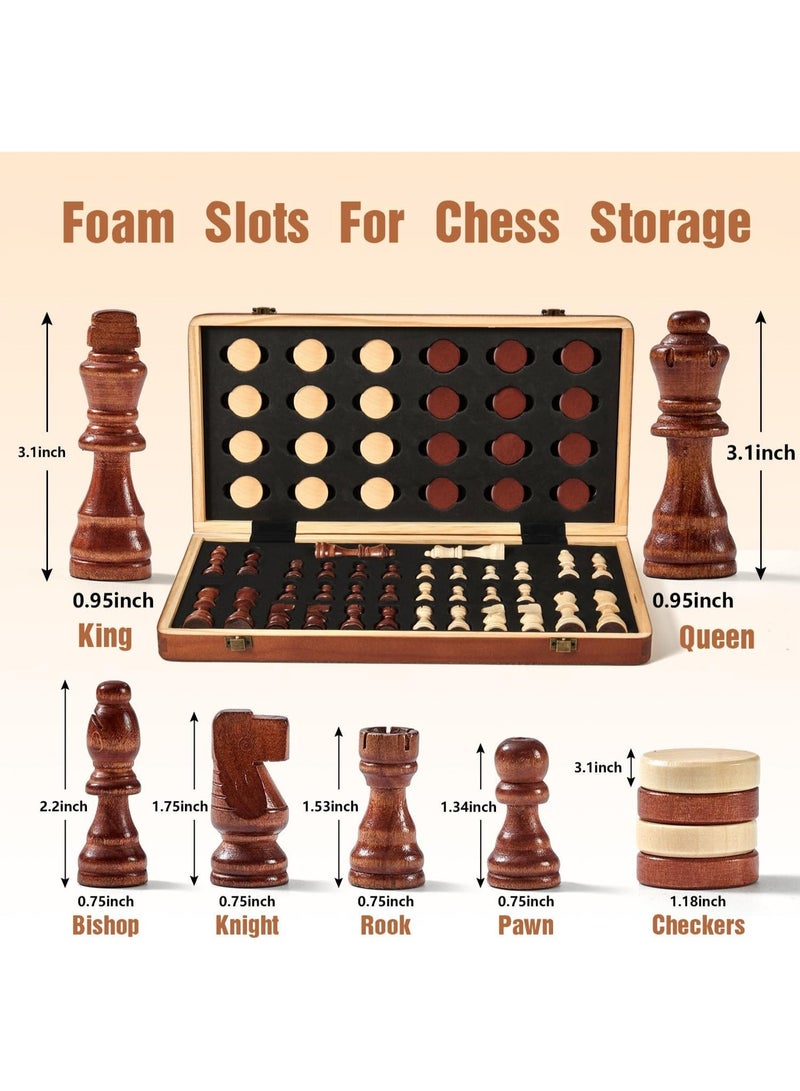 Moonmen Wooden 2 in 1 Magnetic Chess Set-15 Foldable Chess Set for Adults & Kids with Chess Pieces Storage Slots,Chess Board Game Set for Tournament Professional Beginner - Image 2