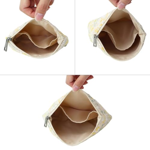 BBORGDC Small Cosmetic Bag Set of 3 for Purse, Beige Floral Cotton Makeup Pouch Set, 3 Sizes Zipper Organizer for Travel & Toiletries, Gift for Her Birthday, Bridesmaid & Best Friend - Image 3
