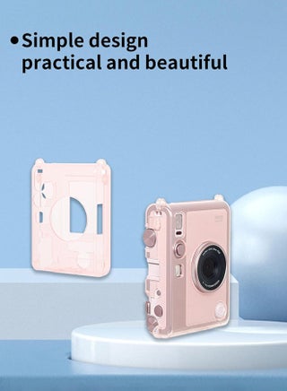 Instax Mini EVO Case, PC Hard Clear Case for Fujifilm Instant Mini EVO Camera with 9H Screen Protector, Fashionable Casual Crossbody Shoulder with Pearl Necklace (Clear Pink) - view 2