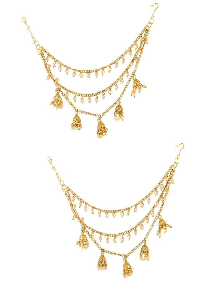Efulgenz Indian Bollywood Jewelry Dangling Earring with Layered Jhumka Tassels Ear Support Chain Hair Accessory, Copper, not known - Image 1
