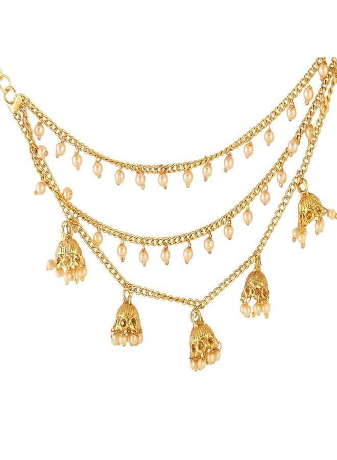 Efulgenz Indian Bollywood Jewelry Dangling Earring with Layered Jhumka Tassels Ear Support Chain Hair Accessory, Copper, not known - Image 5