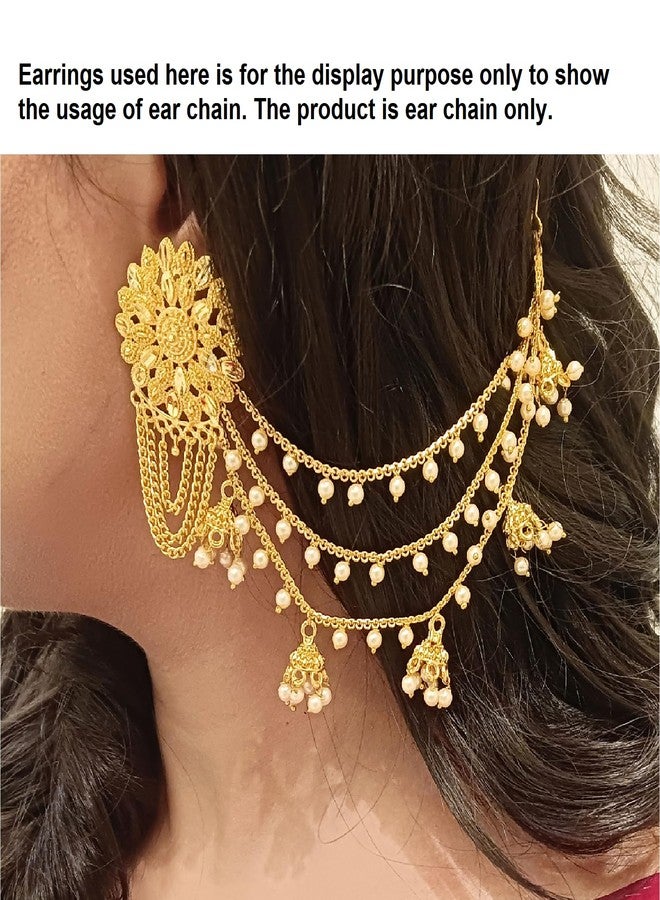 Efulgenz Indian Bollywood Jewelry Dangling Earring with Layered Jhumka Tassels Ear Support Chain Hair Accessory, Copper, not known - Image 3