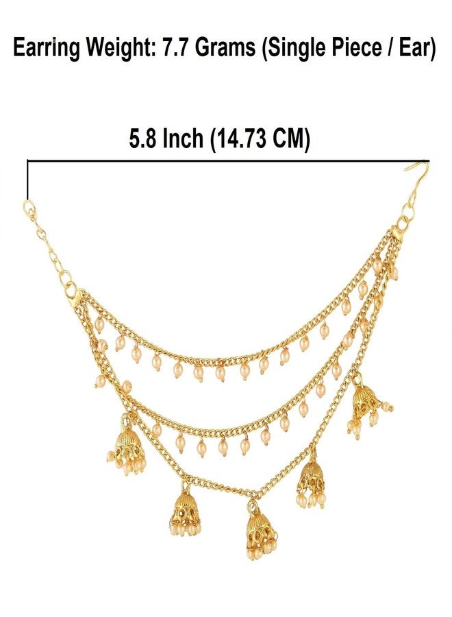 Efulgenz Indian Bollywood Jewelry Dangling Earring with Layered Jhumka Tassels Ear Support Chain Hair Accessory, Copper, not known - Image 4