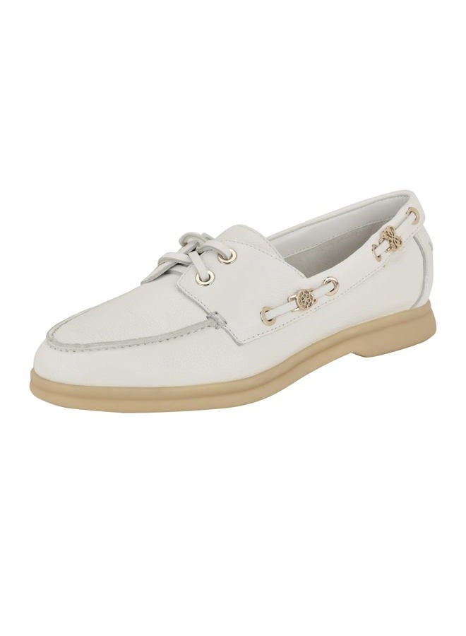 Guess Women's YOMAYA Boat Shoe, White Leather 140, 8 - Image 1