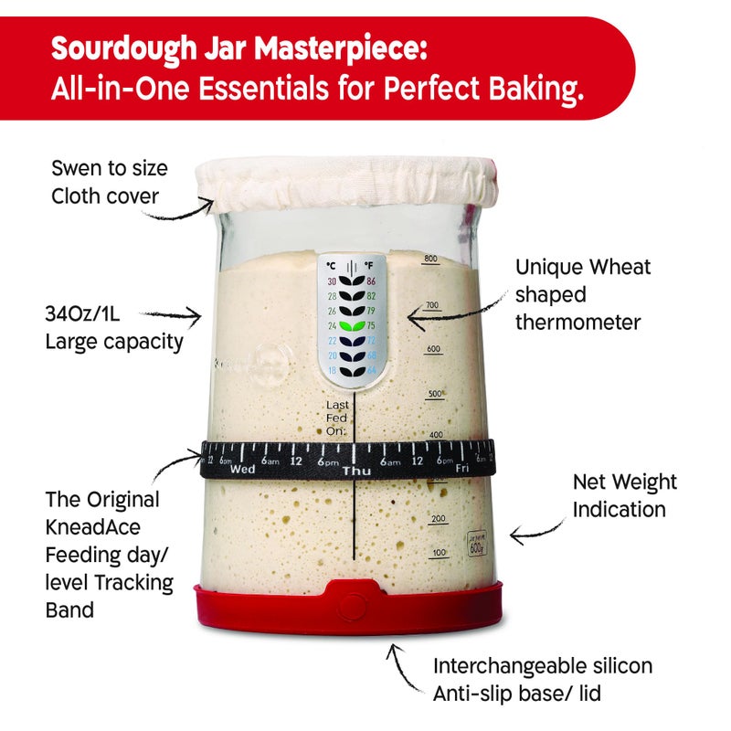 KNEADACE Pro Sourdough Bread Starter Kit - 34 oz Large Capacity Sourdough Starter Jar with 5 unique features for the perfect sour dough bread & sourdough starter kit - sourdough supplies (KA06) - Image 2