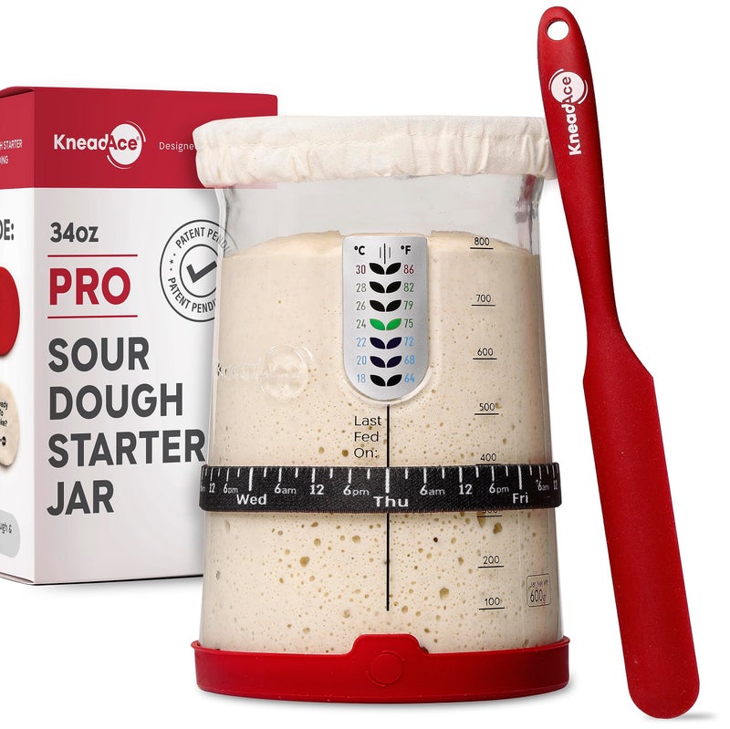 KNEADACE Pro Sourdough Bread Starter Kit - 34 oz Large Capacity Sourdough Starter Jar with 5 unique features for the perfect sour dough bread & sourdough starter kit - sourdough supplies (KA06) - Image 1