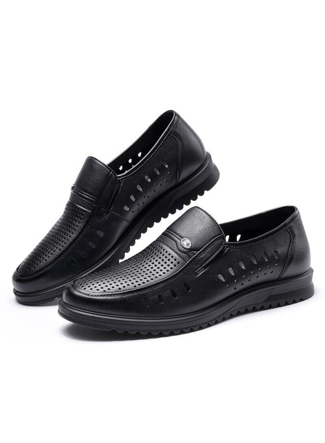 Strongman Qiangren Men's Business Casual Shoes, Hollowed-out Cowhide Slip-on Loafers, Jdl351042 Black Size 39 - Image 4