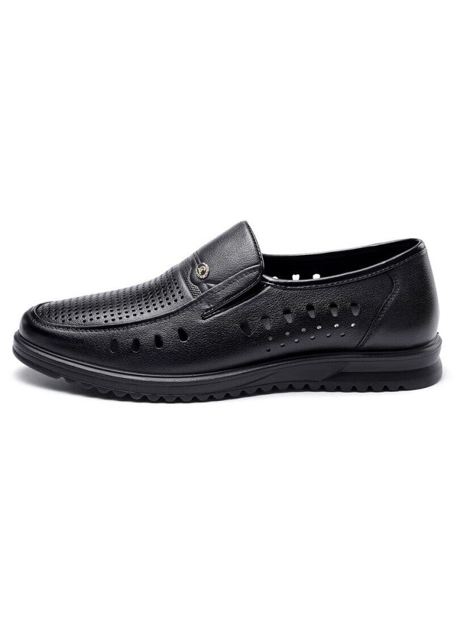 Strongman Qiangren Men's Business Casual Shoes, Hollowed-out Cowhide Slip-on Loafers, Jdl351042 Black Size 39 - Image 1