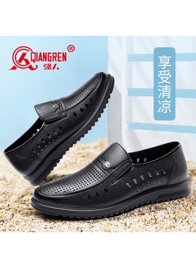 Strongman Qiangren Men's Business Casual Shoes, Hollowed-out Cowhide Slip-on Loafers, Jdl351042 Black Size 39 - Image 5