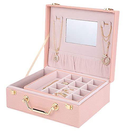 SIBY Leather Jewelry Organizers Storage Box For Necklaces Earrings Rings Bracelets Watches|Bangle Box For Women With Removable Tray|Jewelry Boxes With Two Layers Display For Girl'S Gift, Pink - Image 1