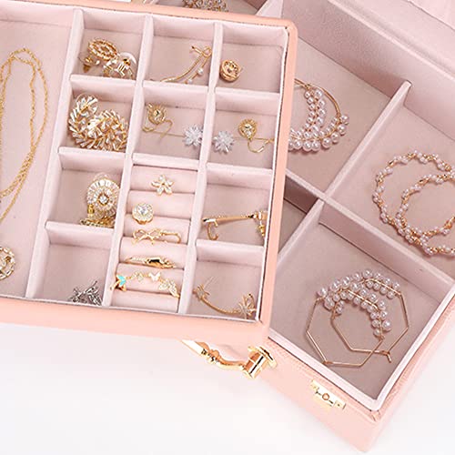 SIBY Leather Jewelry Organizers Storage Box For Necklaces Earrings Rings Bracelets Watches|Bangle Box For Women With Removable Tray|Jewelry Boxes With Two Layers Display For Girl'S Gift, Pink - Image 4