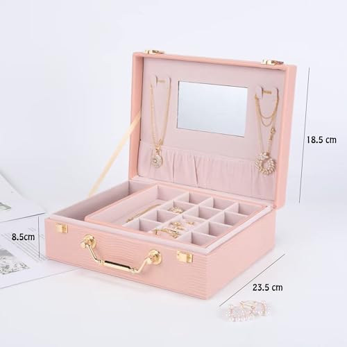 SIBY Leather Jewelry Organizers Storage Box For Necklaces Earrings Rings Bracelets Watches|Bangle Box For Women With Removable Tray|Jewelry Boxes With Two Layers Display For Girl'S Gift, Pink - Image 2