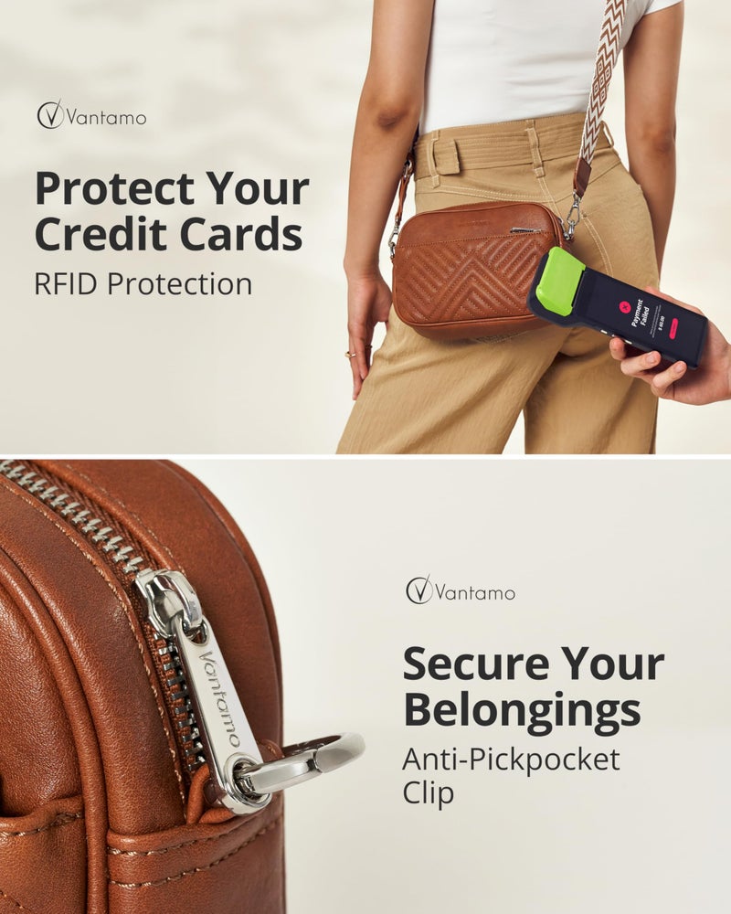 Vantamo Premium Quilted Crossbody Bags for Women with Anti-Pickpocket Clip, Vegan Leather Handbags, Travel Purses for Women - Image 5