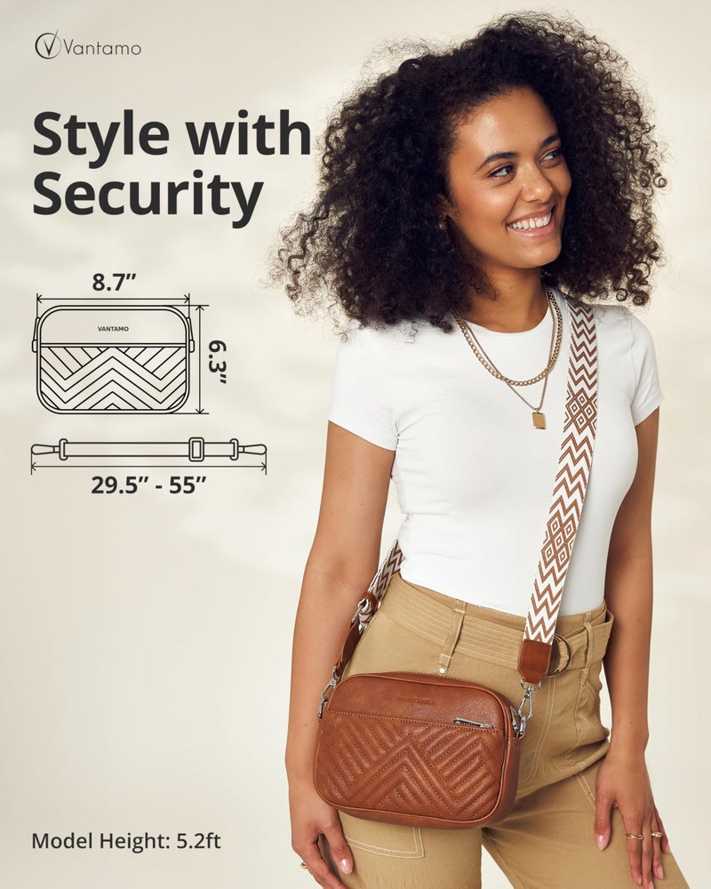 Vantamo Premium Quilted Crossbody Bags for Women with Anti-Pickpocket Clip, Vegan Leather Handbags, Travel Purses for Women - Image 2