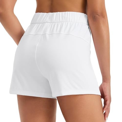 Willit Womens Athletic Hiking Running Shorts for Women Yoga Workout Gym Quick Dry Shorts with Pockets White M - Image 3