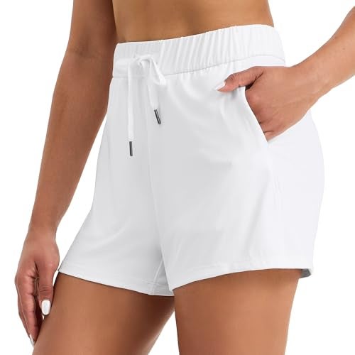 Willit Womens Athletic Hiking Running Shorts for Women Yoga Workout Gym Quick Dry Shorts with Pockets White M - Image 2
