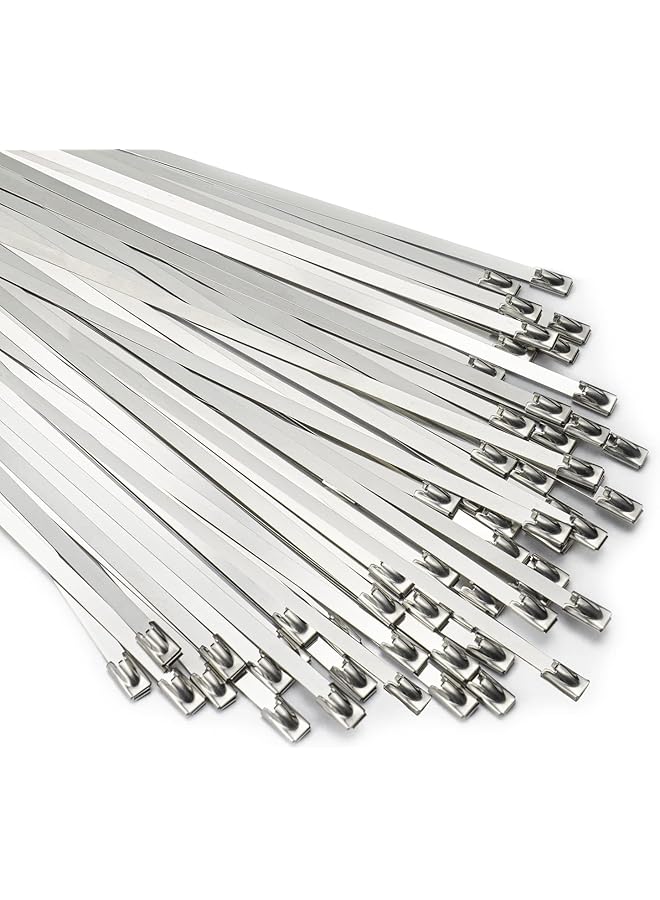 erorex 100Pcs 11.8 Inches Stainless Steel Exhaust Wrap Multi Purpose Locking Cable Metal Zip Ties - Image 1