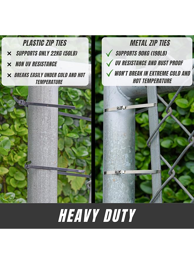 erorex 100Pcs 11.8 Inches Stainless Steel Exhaust Wrap Multi Purpose Locking Cable Metal Zip Ties - Image 2