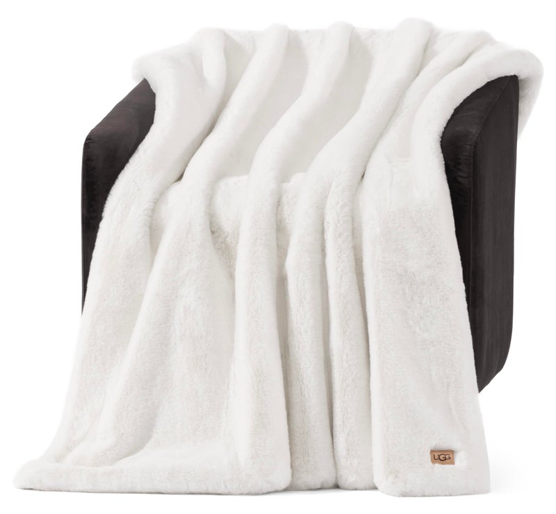 UGG Euphoria Faux Fur Throw Blanket, Warm Fluffy for Couch or Bed, Luxury Bedroom Decor, Blankets, Machine Washable, 50-inch x 70-inch, White Snow - Image 1
