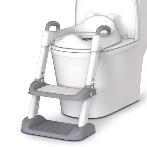 HBTower Potty Training Seat with Step Stool Ladder for Toddlers, Adjustable Kids Toilet Seat with Splash Guard, Anti-Slip Pads & Safety Handles, Comfortable Potty Chair for Boys & Girls (Grey) - Image 1