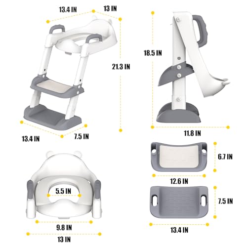 HBTower Potty Training Seat with Step Stool Ladder for Toddlers, Adjustable Kids Toilet Seat with Splash Guard, Anti-Slip Pads & Safety Handles, Comfortable Potty Chair for Boys & Girls (Grey) - Image 2